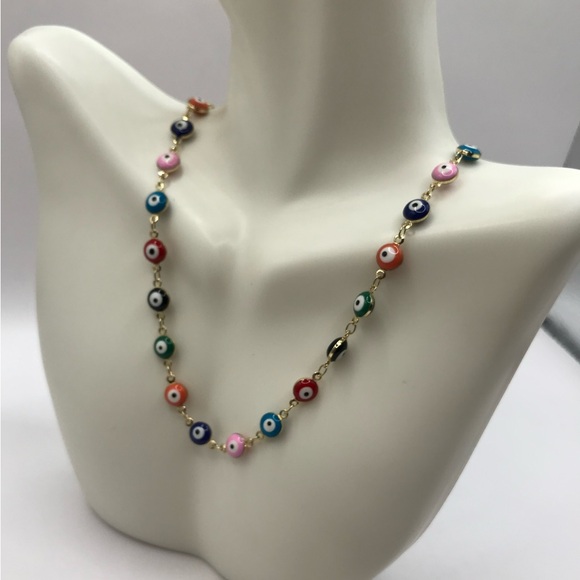 Enamel Multi Colored Evil Eyes Necklace - Picture 3 of 7